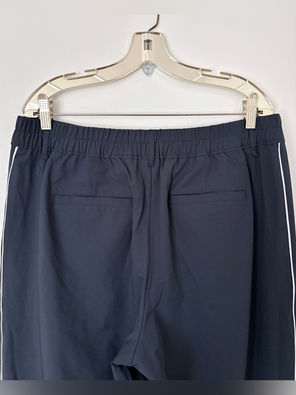 All in Motion Navy Blue Performance Pleated Wide-Leg Trousers - Side Pinstripe - Picture 9 of 13